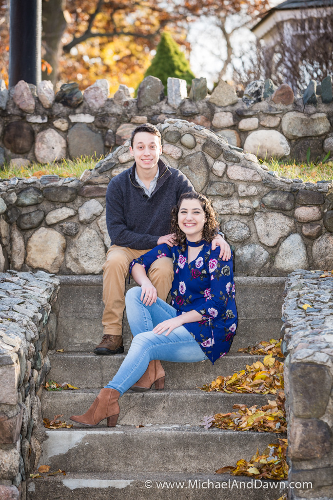 Couple on stone stairs for their engagement picture