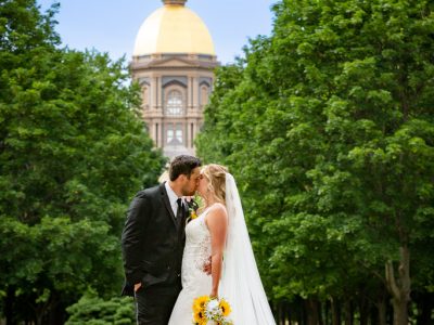 Wedding Picture in front of Notre Dame Golden Dome