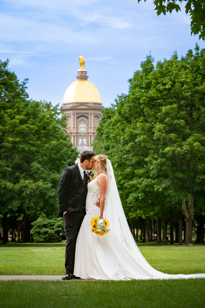 Wedding Picture in front of Notre Dame Golden Dome